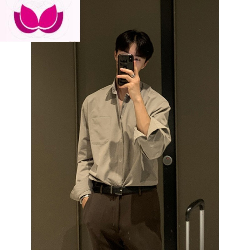 七斓轻熟风长袖冰丝衬衫男士夏季高级感薄款韩系宽松外套免烫休闲衬衣