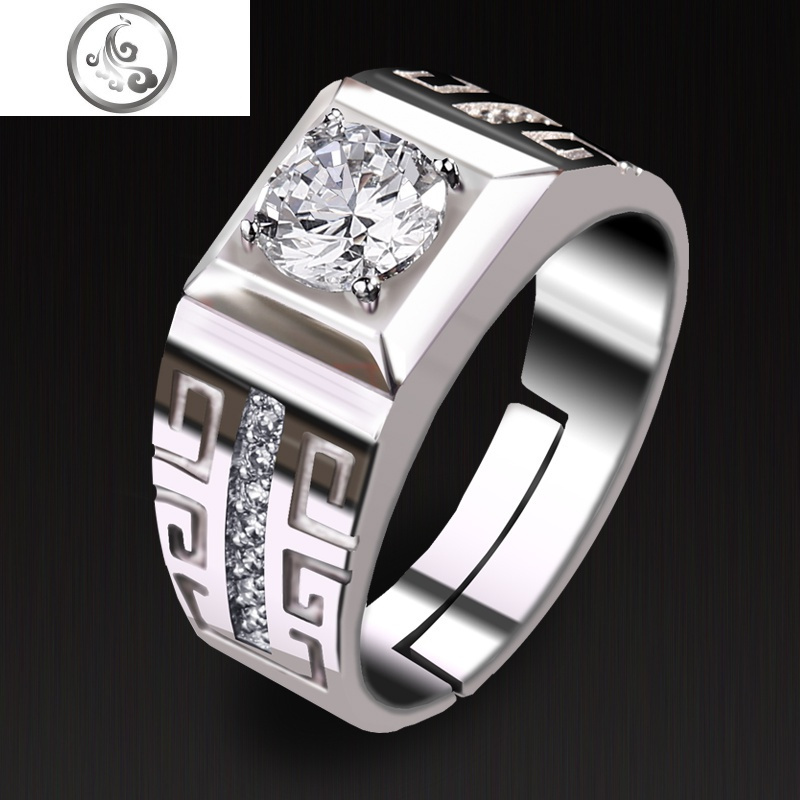 925银男士戒指简约潮男 个性钻戒男活口指环情侣对戒仿真铂金婚戒