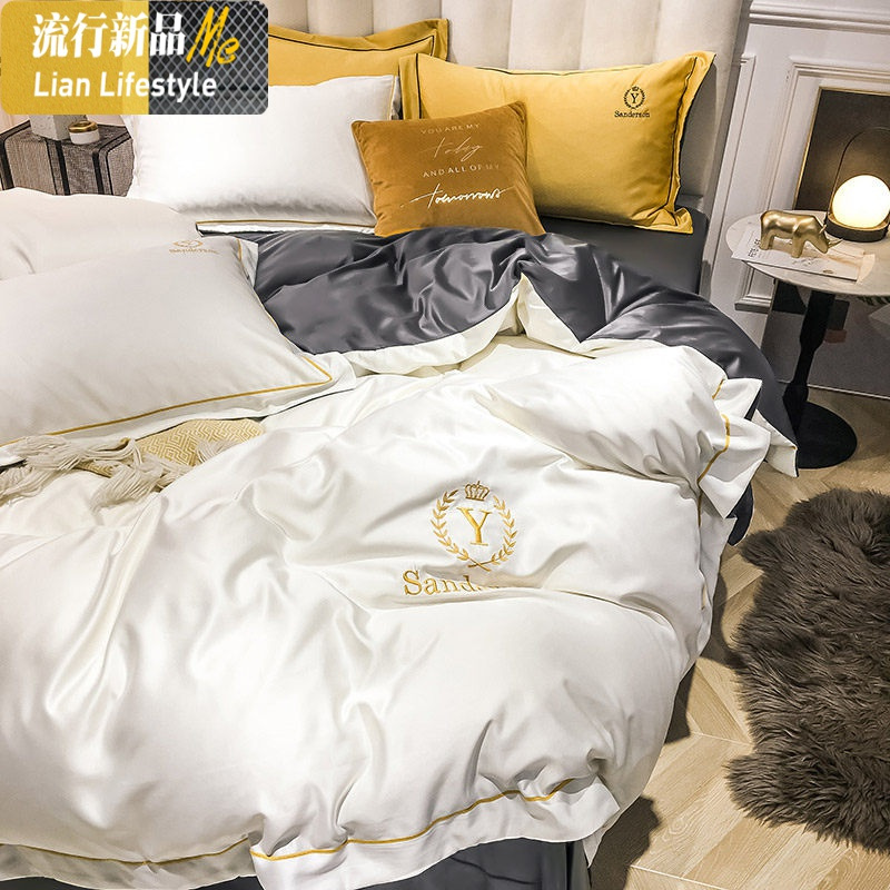 欧式风格冰丝丝滑绸缎四件套床上用品网红款床单被套天丝套件 三维工匠