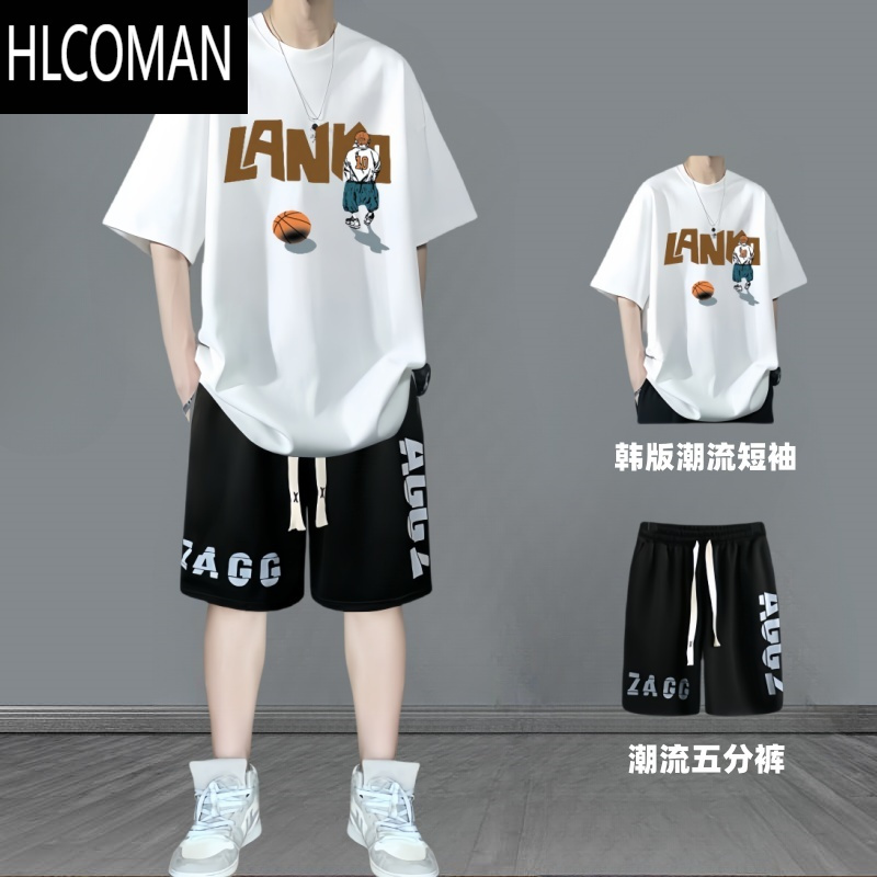 HLCOMAN青少年短袖t恤男2025新款夏季半袖体恤衫上衣服休闲运动套装