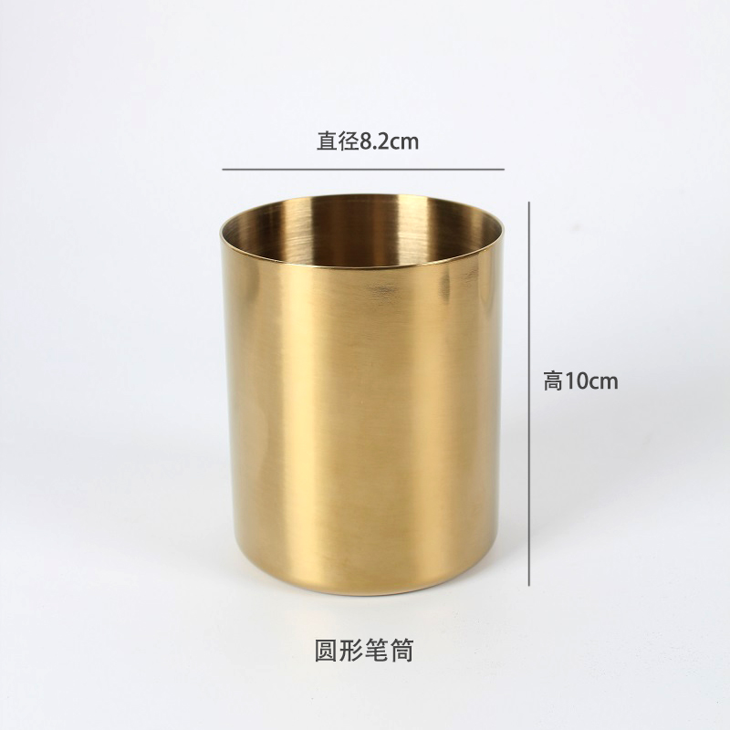 北欧铜金色六边形笔筒插花瓶装饰物摄影道具金属桌面摆件 三维工匠 圆形笔筒高清大图