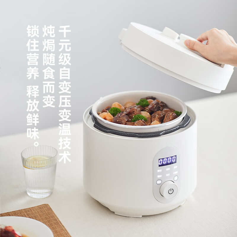 OLAYKS 3L智能按键双胆电压力锅 陶白设计 家庭烹饪神器 立时加热750W