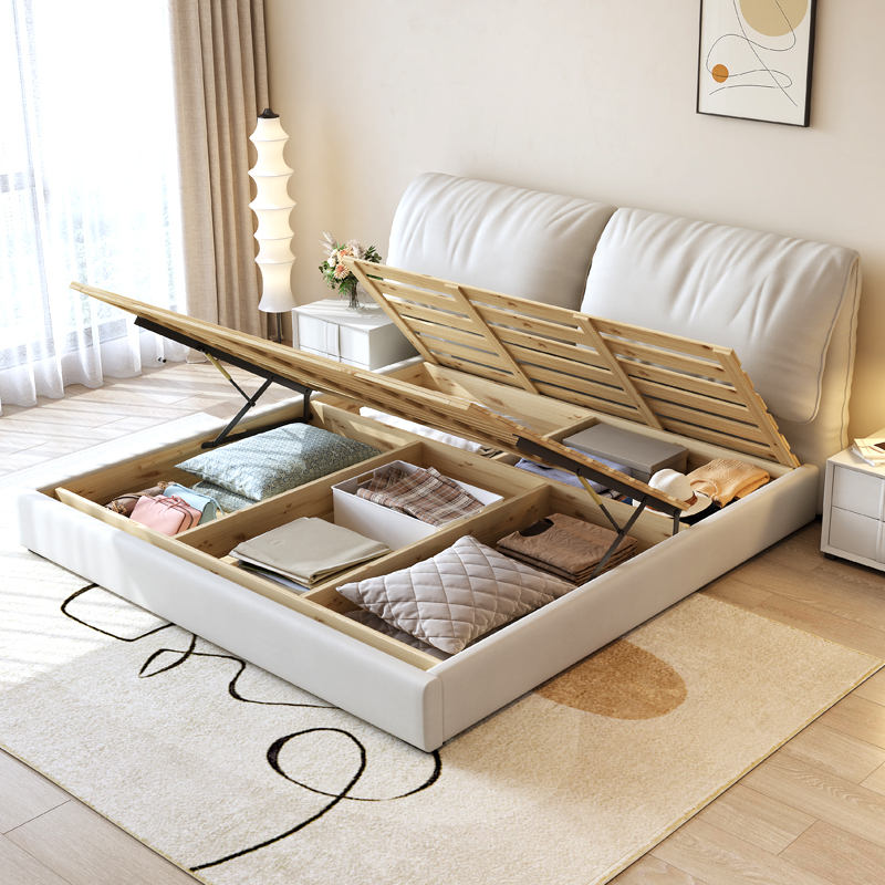 大象耳朵布床现代简约主卧室双人床软包科技布储物床轻奢大婚床高清大图