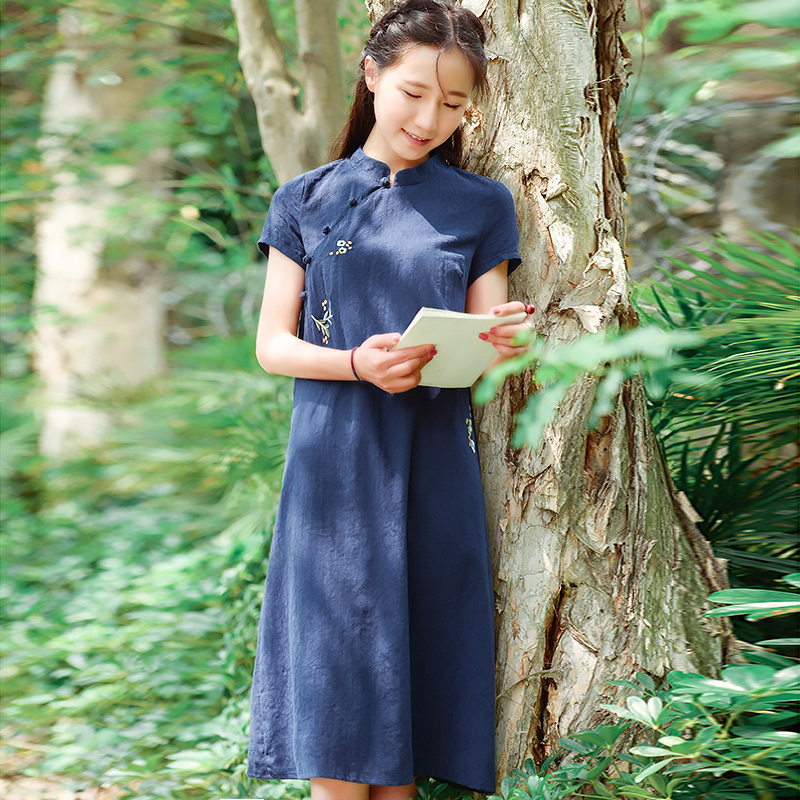 艳如飞中国风茶服女春夏中式复古禅意文艺汉服改良旗袍棉麻连衣裙茶艺
