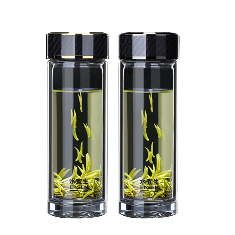 水宜生玻璃杯380ml弱碱航天特材碳纤维杯盖G801(颜色随机)