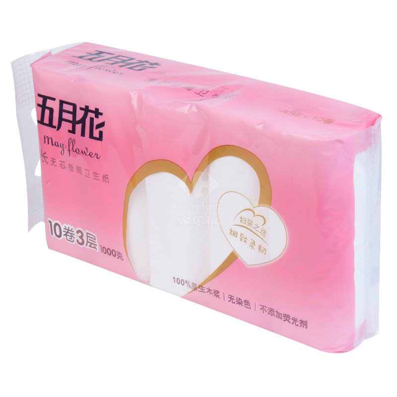 五月花 卷纸无芯 妇婴系列 3层100g10卷 大规格纸巾卫生纸厕纸手纸卷筒纸