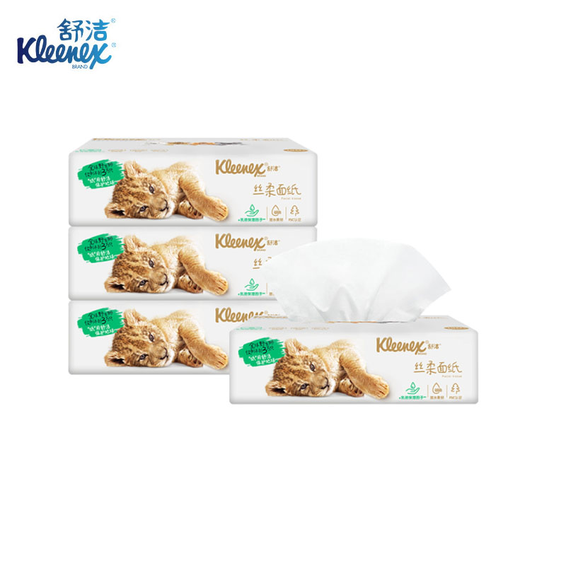 舒洁(Kleenex) 丝柔面巾纸 3层 120抽/包 4包/提 1提装 原生木浆 添加进口保湿因子 0563-10高清大图