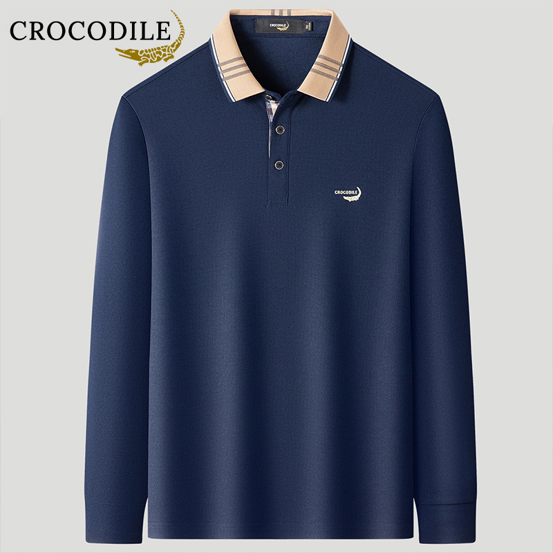 鳄鱼恤CROCODILE 男士撞色POLO衫秋冬款百搭休闲长袖翻领POLO高清大图
