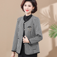 恒源祥小香风妈妈秋装千鸟格外套2024新款中老年女装春秋夹克上衣 2XL建议115-130斤 白色