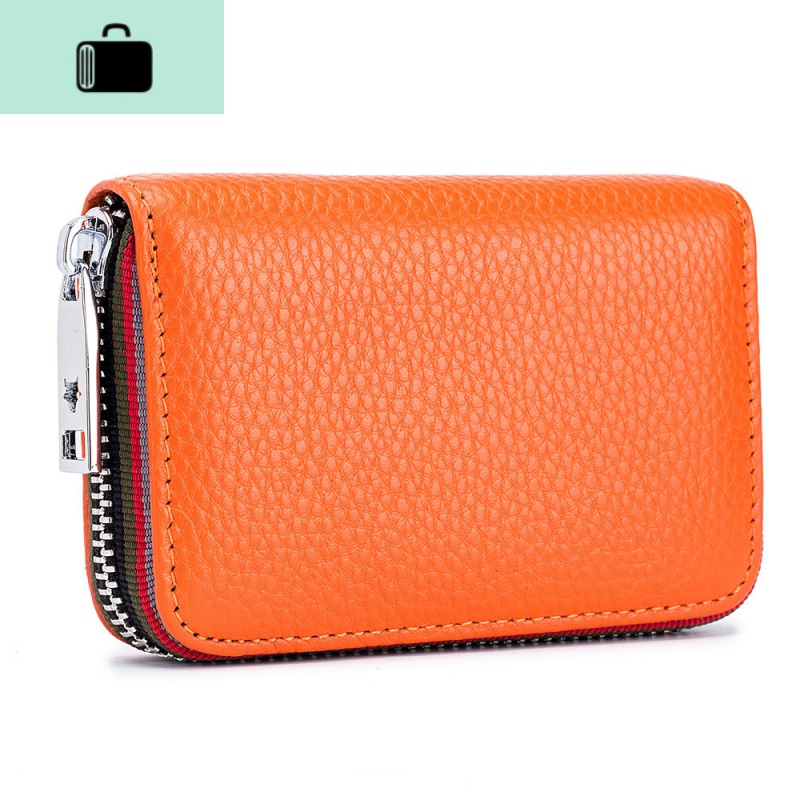 新款大容量卡包女防磁防盗刷头层牛皮 时尚多卡位男士拉链驾驶证NEW LAKE女士钱包/卡包 橙色