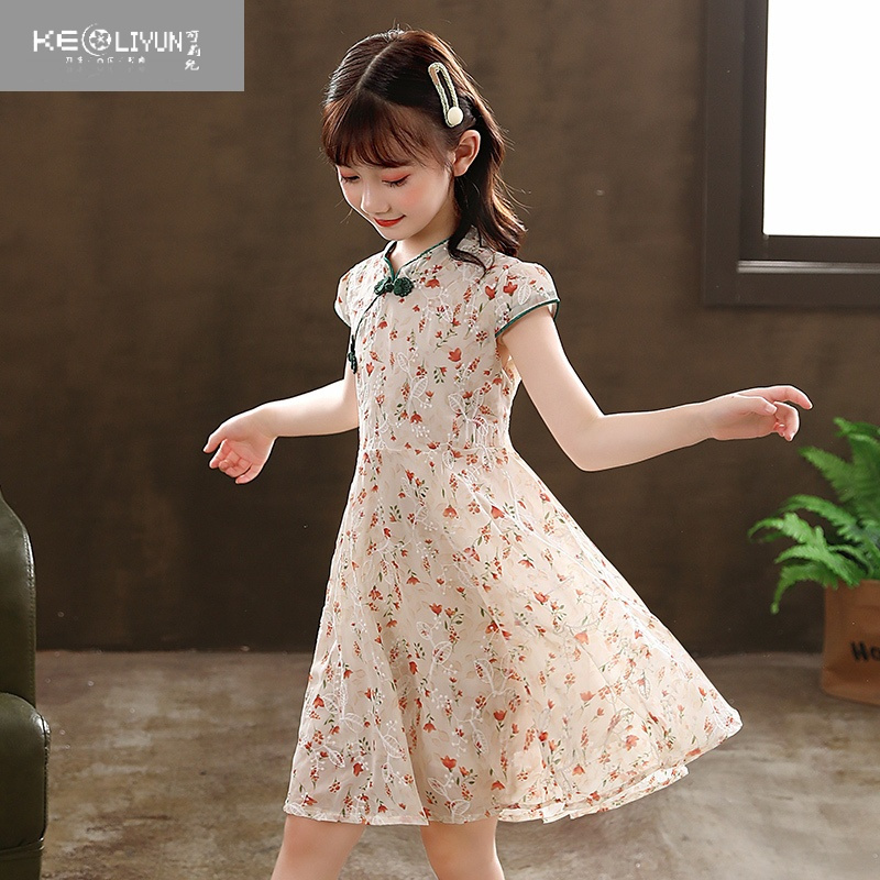 可莉允女童连衣裙夏季2023新款公主裙夏装洋气旗袍裙子儿童女孩短袖