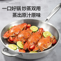 欧美达（omuDa）德国炒锅不粘锅304不锈钢无涂层少油烟炒菜锅多功能家用燃气灶电磁炉通用煎锅 电木手柄可视玻璃盖