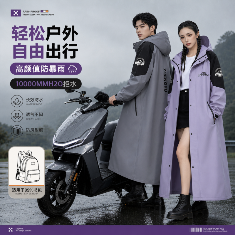 正雨雨衣女款长款全身防暴雨成人外穿电动车单人学生上学雨披9063高清大图