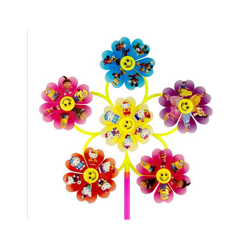 儿童笑脸传统大风车玩具卡通图案风车玩具六叶风车六轮风车款式随机2