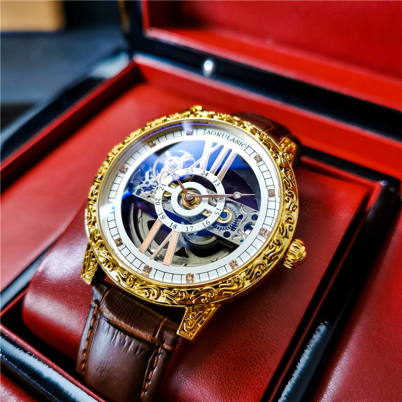 奥古拉斯瑞士工艺全自动机械表男机芯双向动力全镂空男腕表手表男高清大图