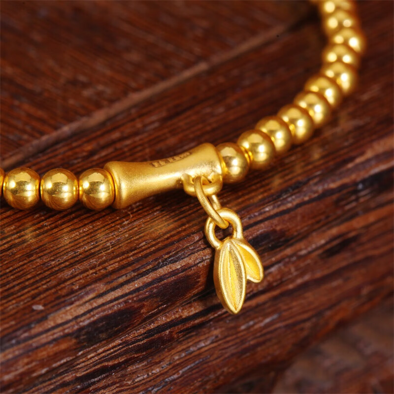 新金珠宝黄金小竹节手链竹叶999足金首饰金珠手串女