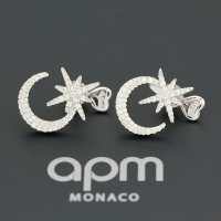 [apm MONACO]星月耳钉925银耳饰镶钻高贵气质宴会穿孔耳环女士耳坠贵族饰品 银色