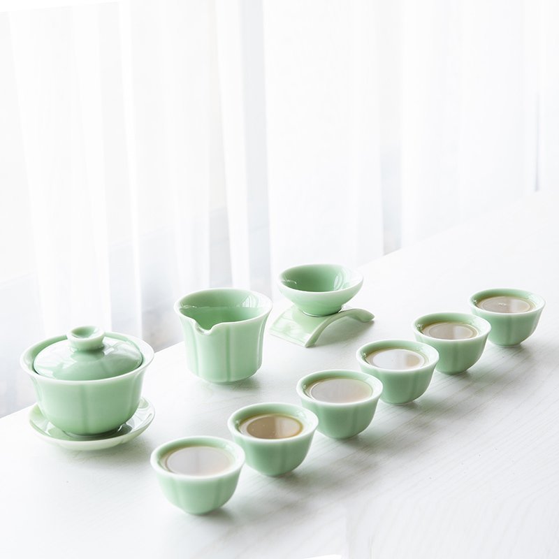 青瓷手工梅子青功夫茶具套装10头