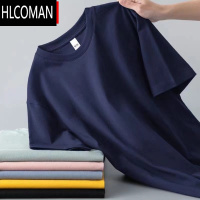 HLCOMAN新疆棉]圆领男女t恤短袖2025新款夏季百搭宽松纯色汗衫