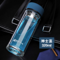 双层玻璃杯 便携过滤带盖水杯 男女创意车载茶杯耐热杯子大 绅士蓝320