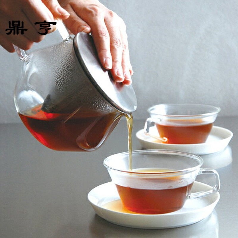 鼎亨现货日本进口耐热玻璃不锈钢过滤茶壶茶具花茶红茶家用泡茶