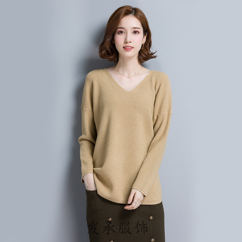 毛衣女2018春秋新款百搭宽松V领针织衫套头韩版长袖短款打底衫薄