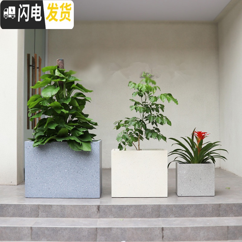 三维工匠创意花缸欧式长高四方形大口径落地绿植装饰室内花盆家用盆栽花器 灰色长方形C 大花盆容器高清大图