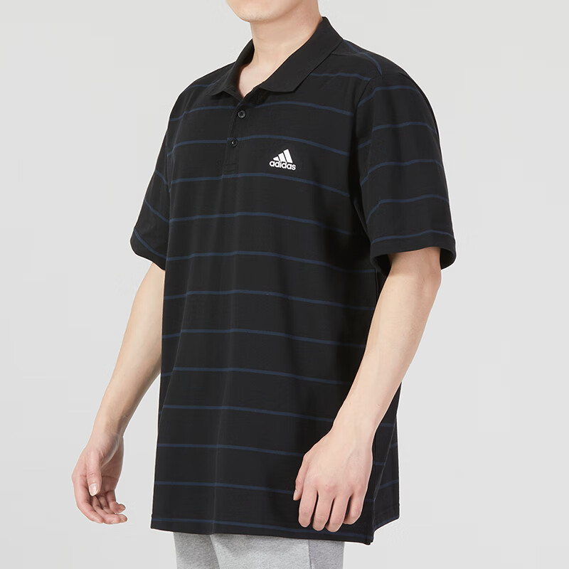 阿迪达斯(adidas) 2023夏季新款POLO时尚条纹翻领运动服健身训练跑步T恤 IA8163