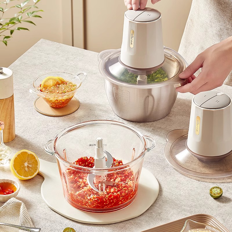 小熊绞肉机家用全自动多功能料理机小型电动搅拌机官方新款烹饪机单档*玻璃[1副刀头*日常使用] 灰色机头高清大图