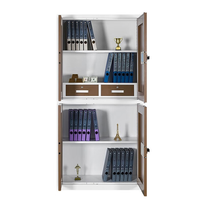 缑氏指纹电子保密柜钢制密码文件柜档案柜矮柜资料柜办公柜 通双节咖白国保锁高清大图