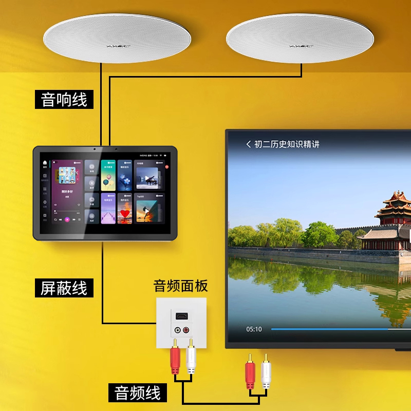 先科(SAST)智能AI家庭吸顶音响客厅无线智能K歌主机+4个6.5英寸HiFi丝膜高音同轴吸顶音响+10吋专业低音炮高清大图