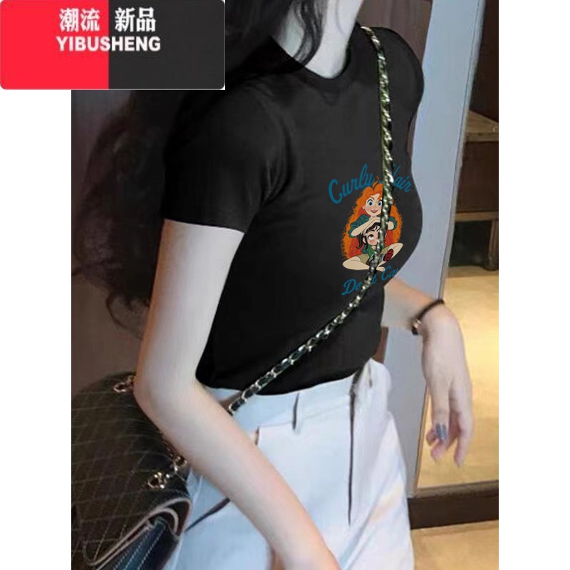 YIBUSHENG2024新款季正肩t恤女美式复古设计感小众短袖潮牌修身显瘦上衣高清大图