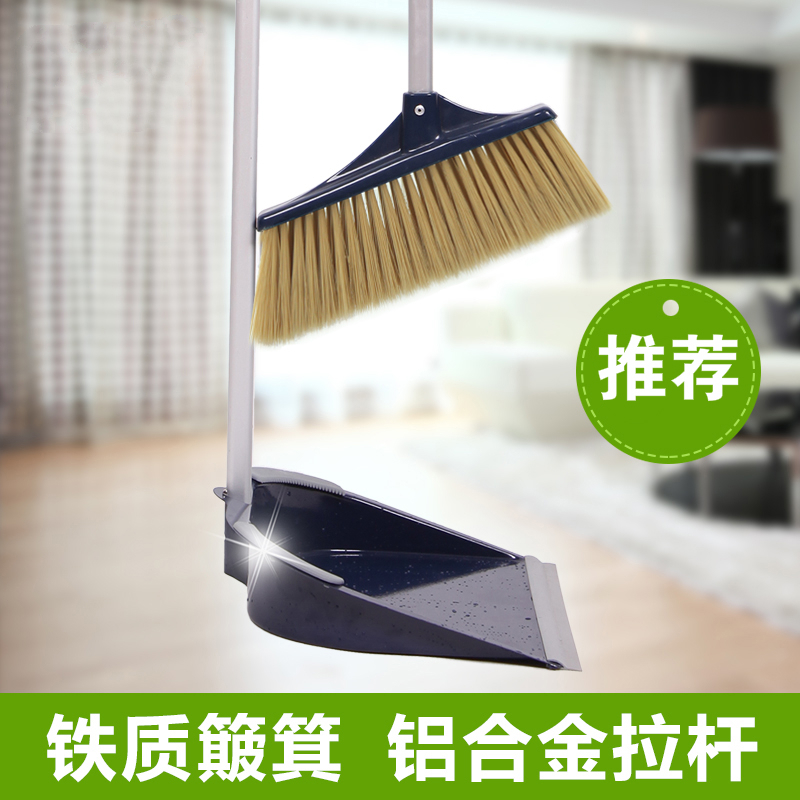 扫把扫帚簸箕套装组合阿斯卡利(ASCARI)铁簸箕扫地笤帚家用软毛清理头发 深蓝色