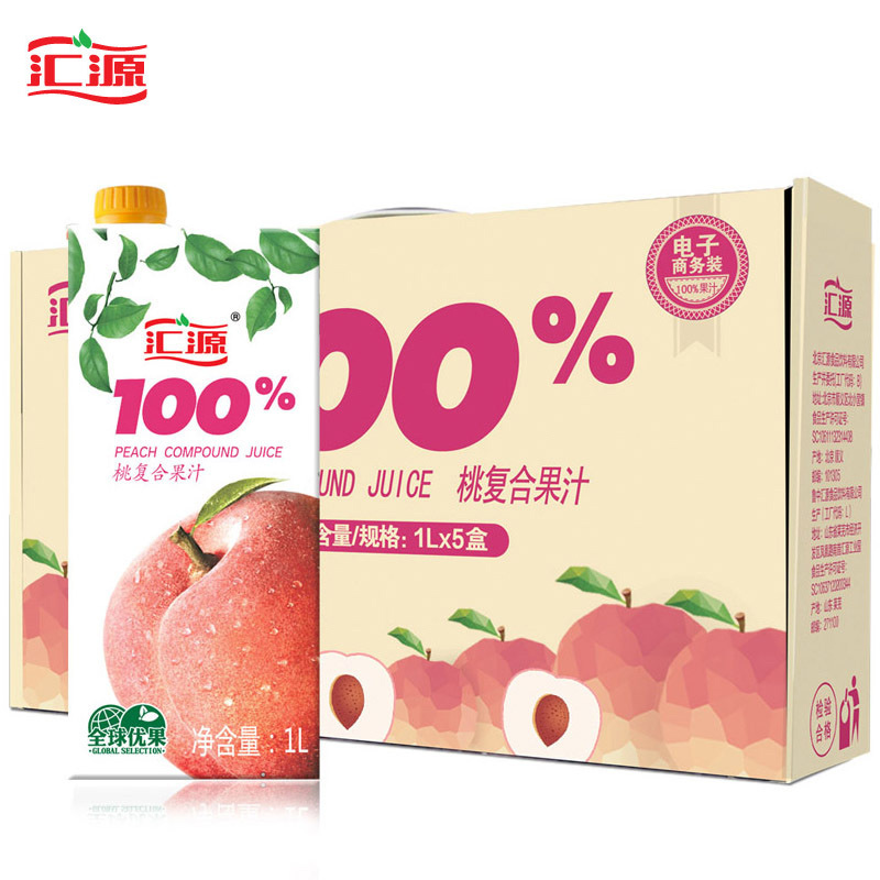 汇源果汁 青春版100%桃复合果汁 1L*5盒/箱 便携礼盒