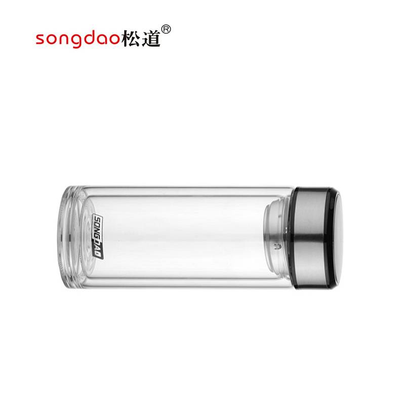 松道 玻璃杯 双层玻璃杯双层玻璃水杯带盖耐高温茶水分离便携旅行杯泡茶杯SD199系列本色360ML高清大图