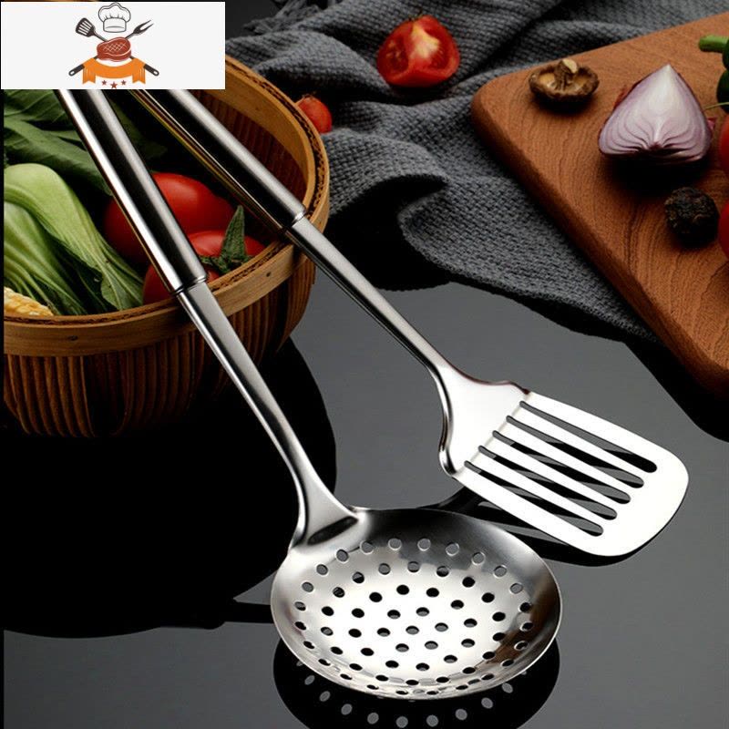 不锈钢加厚锅铲锅铲套装不锈钢炒菜铲子厨具汤勺炒勺家用勺子 敬平 加厚二件套[铲子 汤勺]图片