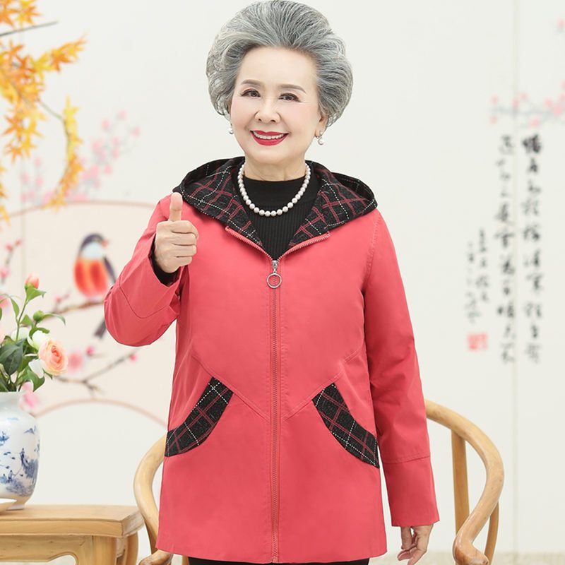 迪鲁奥(DILUAO)中老年女装妈妈秋装外套常规款2021新款春秋大码长袖上衣中老年休闲风衣