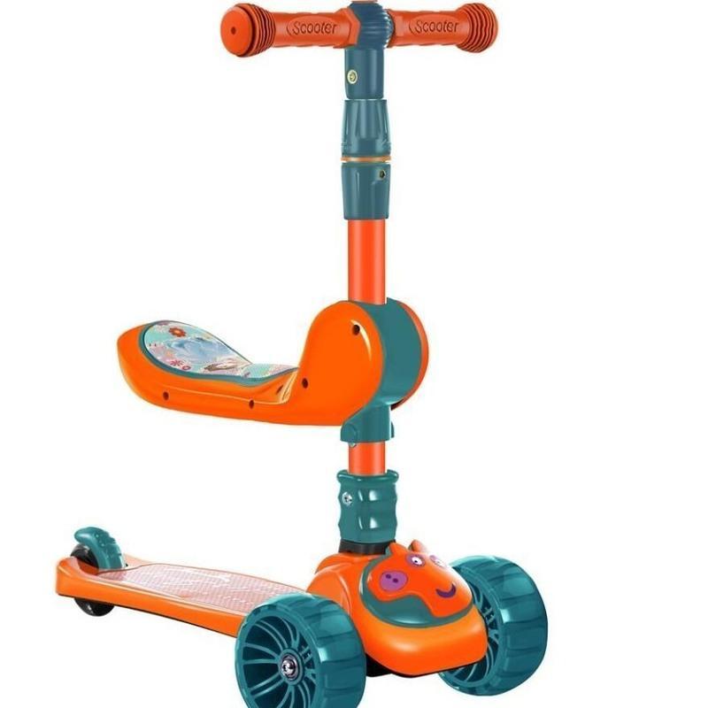 儿童滑板车可坐可滑行1236岁三四轮男女宝宝三合一小孩溜溜车樱花粉