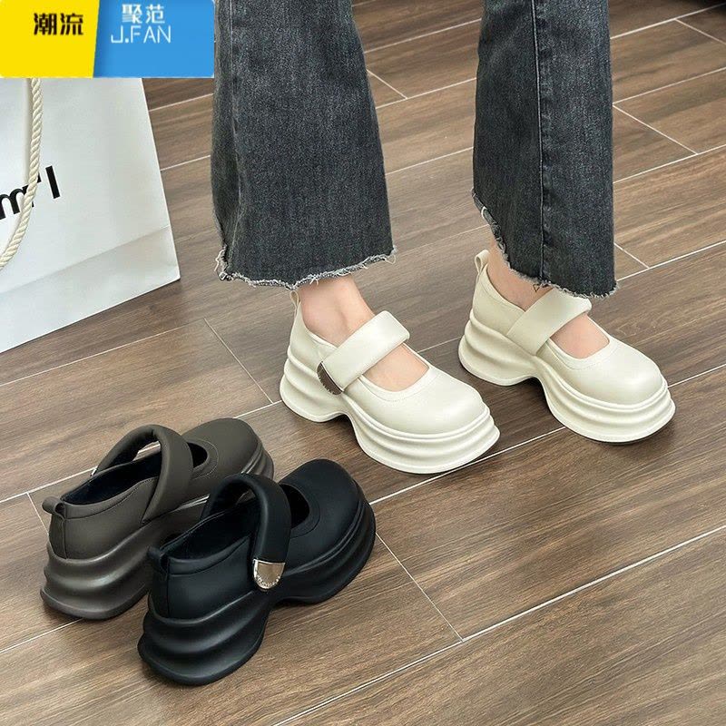 聚范婚鞋女2024年新款婚纱器厚底伴娘鞋粗跟搭扣玛丽珍小皮鞋不累脚图片