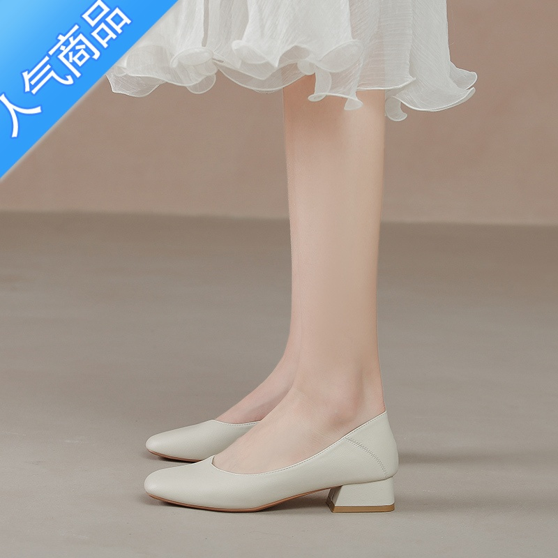 SUNTEK公务员面试女鞋三公分高跟鞋女软皮黑色工作皮鞋浅口通勤低跟单鞋