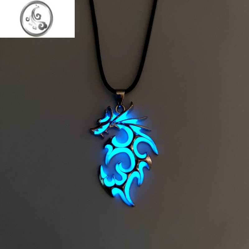 JiMi儿童项链男孩夜光火焰龙街舞走秀搭配毛衣链炫酷个性挂件配饰潮男 蓝光-火焰龙项链