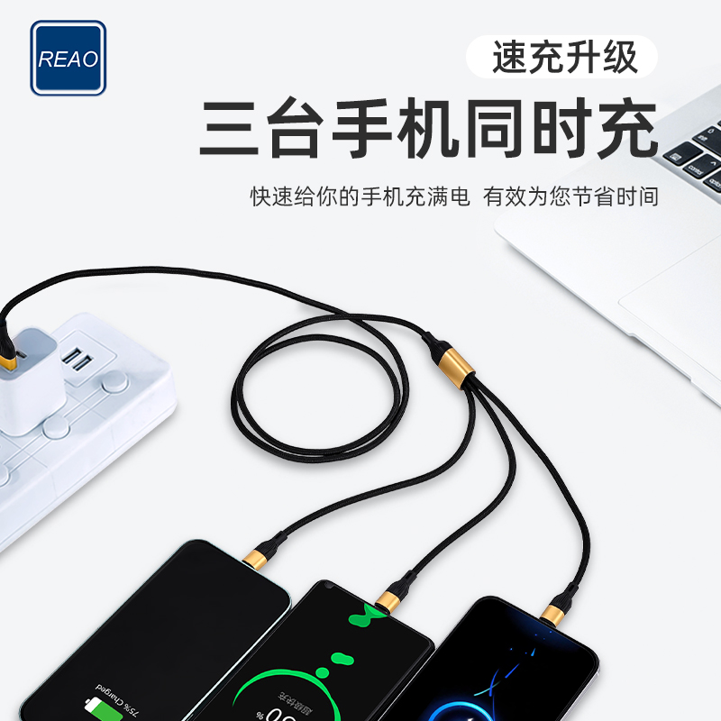 REAO 三合一充电数据线X10 土豪金-高清大图