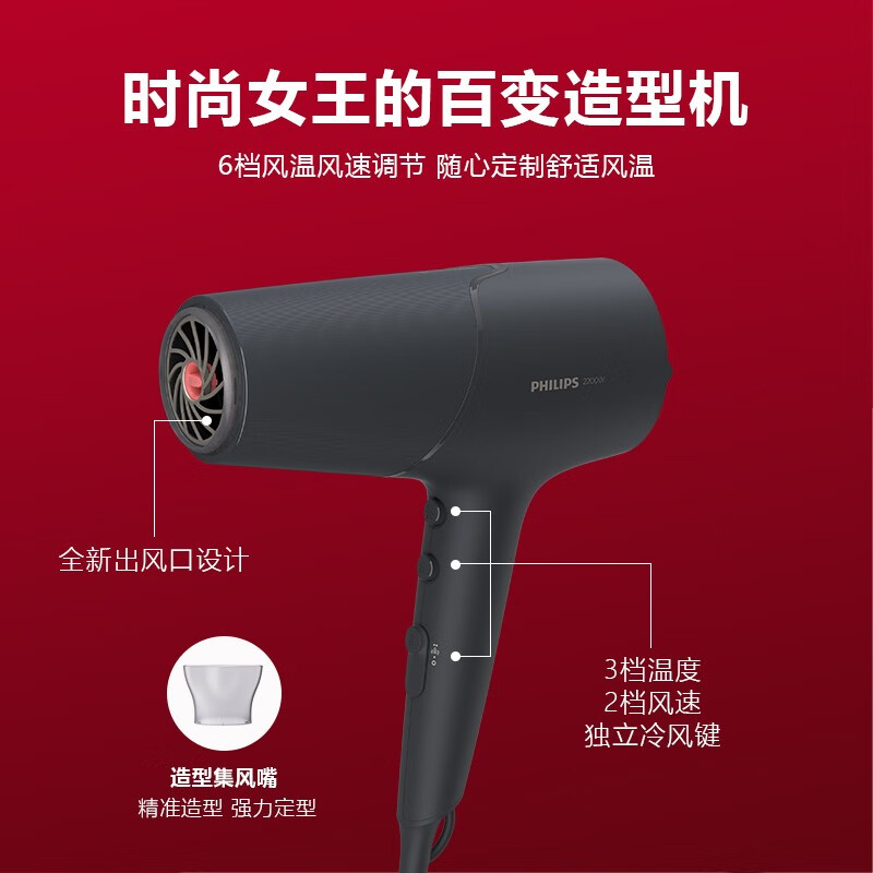 飞利浦(PHILIPS)吹风机家用大功率吹风筒恒温护发速干负离子吹风机生日礼物送女友 BHD504/05高清大图