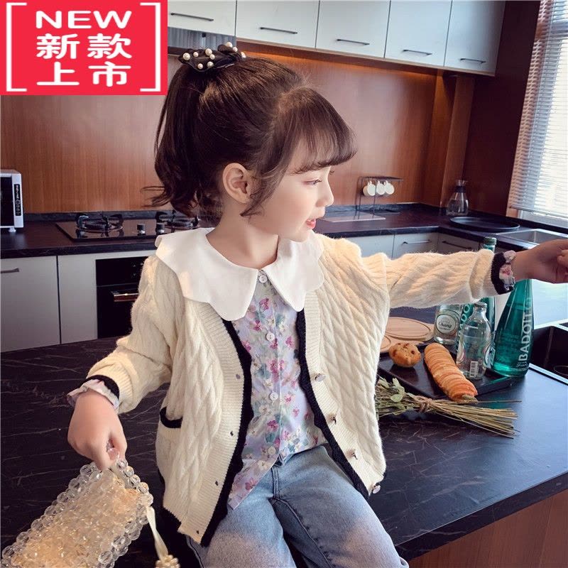 可莉允女童针织开衫春装2022新款儿童韩版V领毛衣外套女孩洋气网红上衣图片