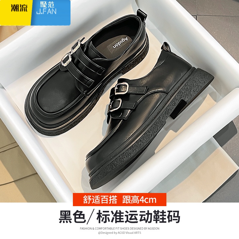 聚范黑色乐福鞋女2024新款夏季厚底配裙子玛丽珍单鞋通勤英伦风小皮鞋 531081黑色双排扣#主图款 35