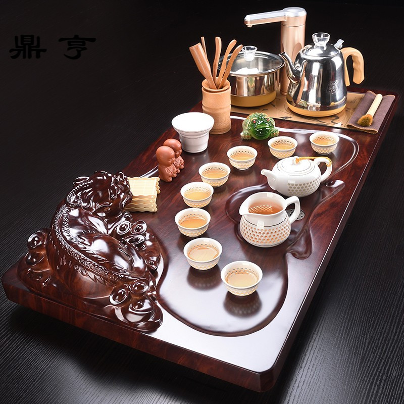 鼎亨功夫茶具套装家用简约现代客厅整套全自动泡茶壶中式复古实木