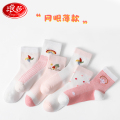浪莎女童袜子儿童夏季薄款纯棉春秋款春夏网眼透气公主男童中筒袜_47 5-7岁（18-20CM27-30码） 童趣风车6双（网眼款）