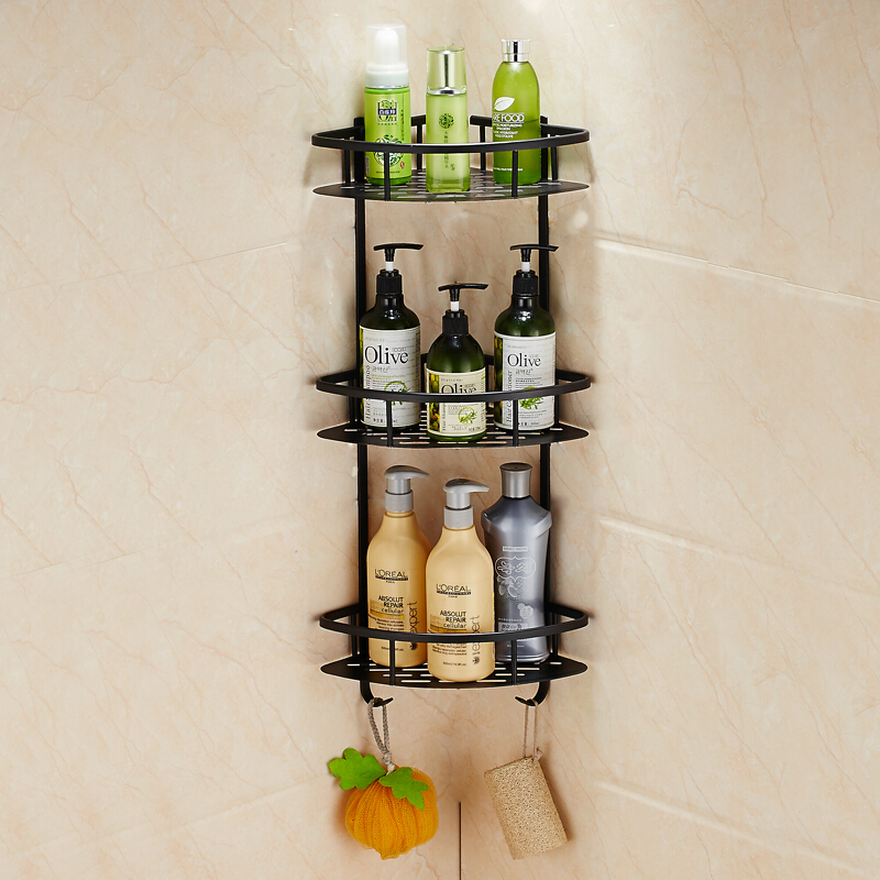 全铜欧式黑色浴室置物架三角篮三层转角架仿古卫浴双层长方网篮波迷娜BOMINA