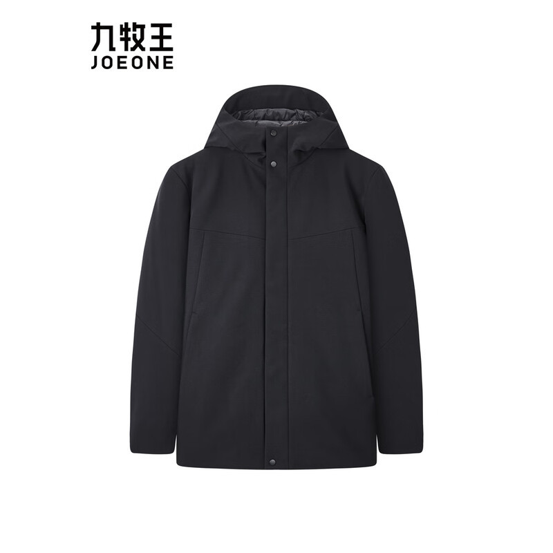九牧王(JOEONE)鸭绒羽绒服男士冬款保暖御寒商务经典外套上衣 修身版+乌黑+AK5D51617
