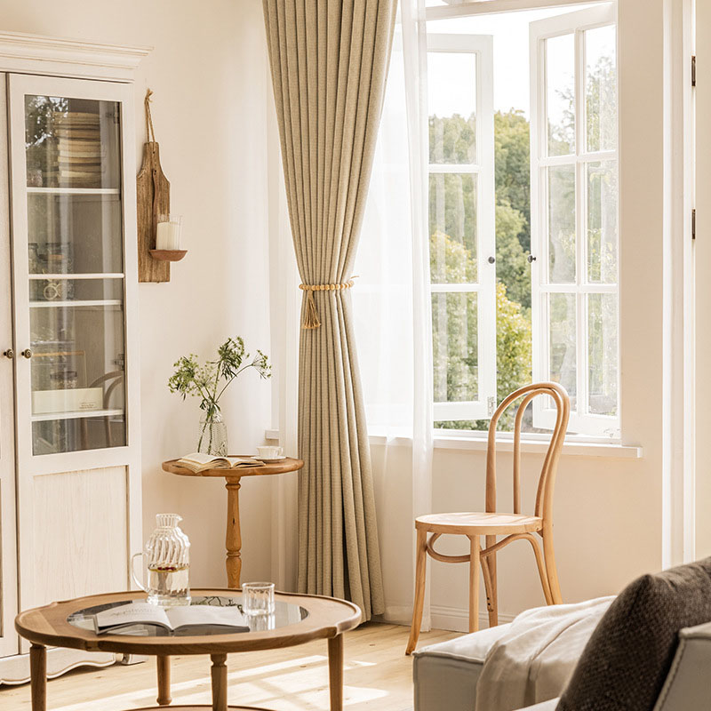 京城派 遮光窗帘北欧简约现代挂钩涤麻窗帘打孔窗帘法式飘窗客厅帘子遮阳布拼色儿童房奶油风窗帘轻奢卧室挂钩纯色窗帘高清大图